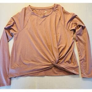 Apana Long Sleeve Top Medium Twist Front Crop Activewear Shirt Heather‎ Pink M